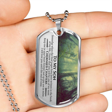 To My Son Cherished Chapters Dog Tag Necklace - Love You This Much